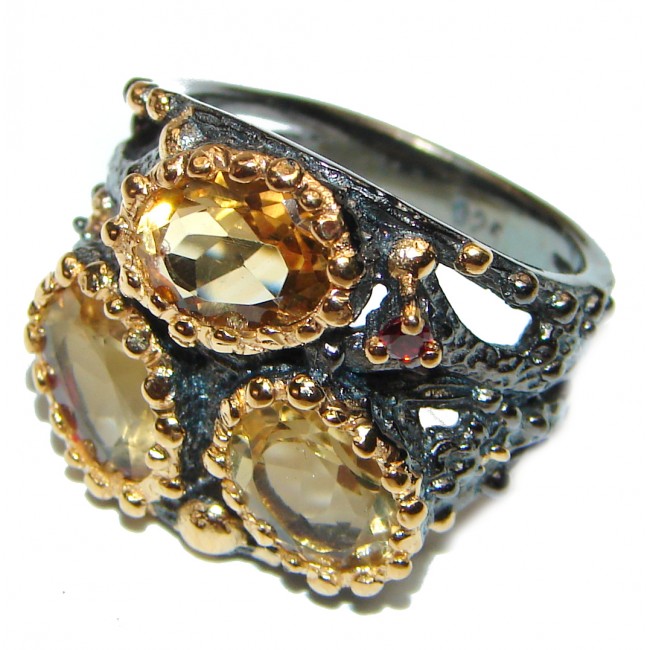 Vintage Style Citrine black rhodium over .925 Sterling Silver handmade Cocktail Ring s. 6 1/4