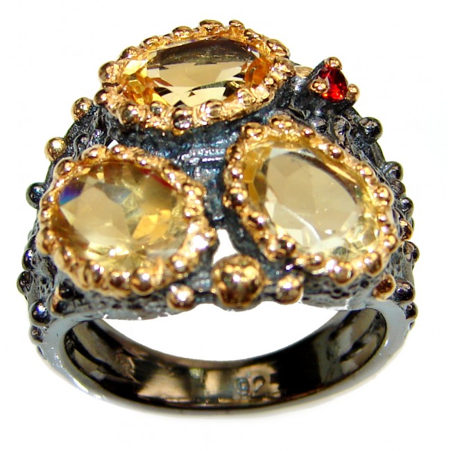 Vintage Style Citrine black rhodium over .925 Sterling Silver handmade Cocktail Ring s. 6 1/4