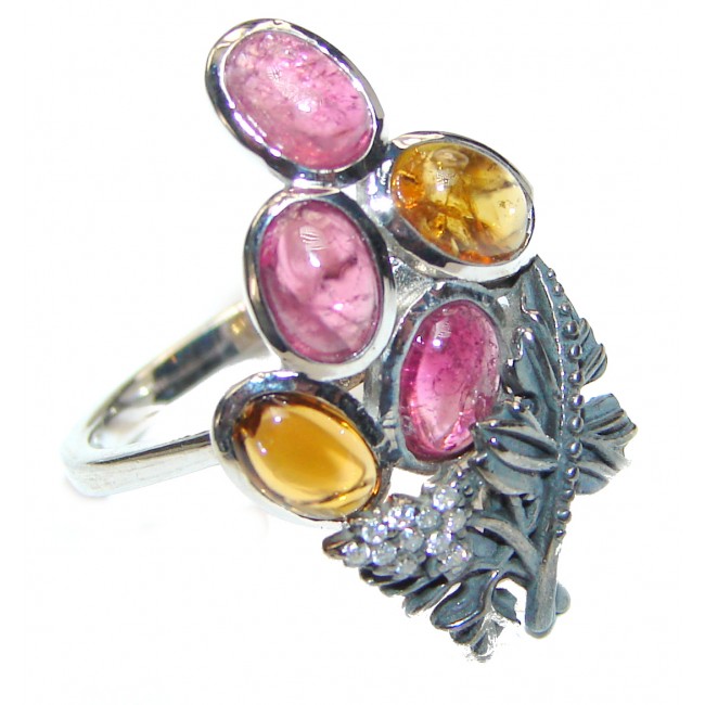 Genuine Watermelon Tourmaline .925 Sterling Silver handcrafted Statement Ring size 8