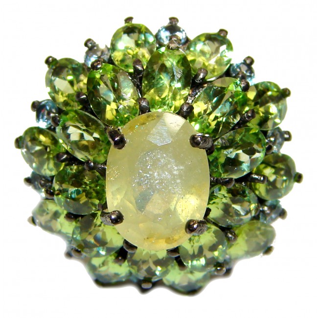 Pure Bliss Peridot Citrine .925 Sterling Silver handmade Cocktail Ring s. 5 3/4