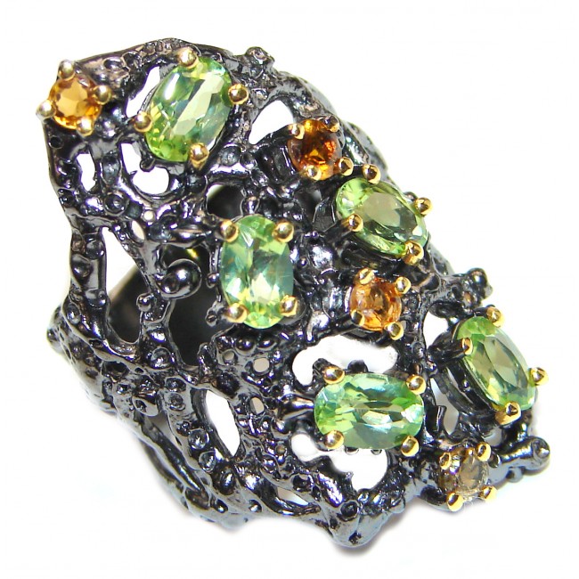 Cocktail Style Natural Peridot .925 Sterling Silver handcrafted Ring s. 7 1/4