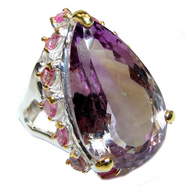 LUXURY 45ctw Pear cut Ametrine .925 Sterling Silver handcrafted LARGE Ring s. 8 3/4