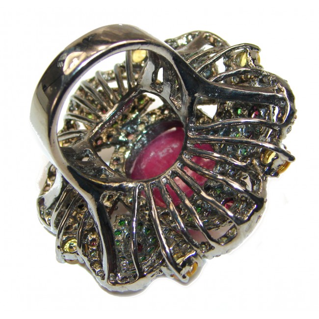 Large Vintage Design Natural Ruby black rhodium over .925 Sterling Silver handcrafted Ring s. 8 1/4