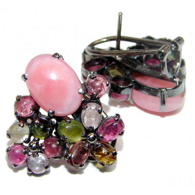 Pink Opal Tourmaline black rhodium over .925 Sterling Silver entirely handmade earrings
