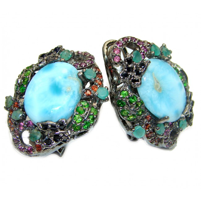 Precious Blue Larimar Emerald .925 Sterling Silver handmade earrings