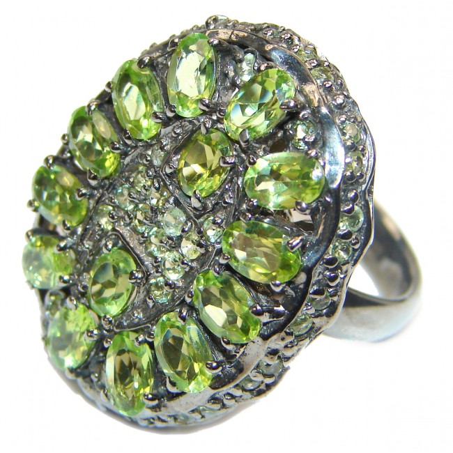 Huge Fancy Genuine Peridot .925 Sterling Silver handcrafted Ring size 9