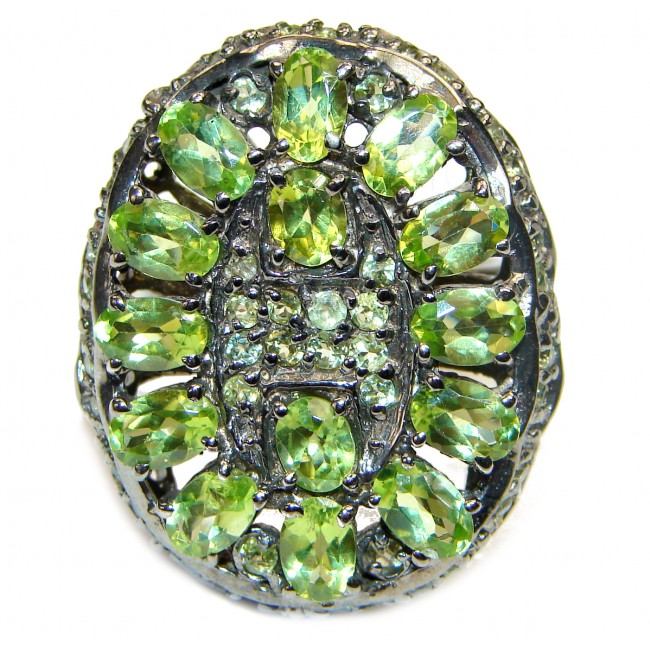 Huge Fancy Genuine Peridot .925 Sterling Silver handcrafted Ring size 9