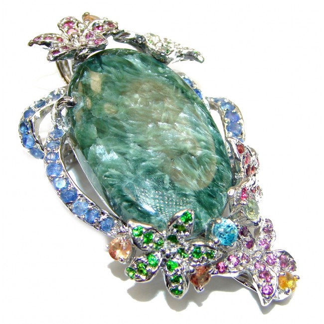 Precious Great quality Green Seraphinite .925 Sterling Silver handmade Pendant brooch