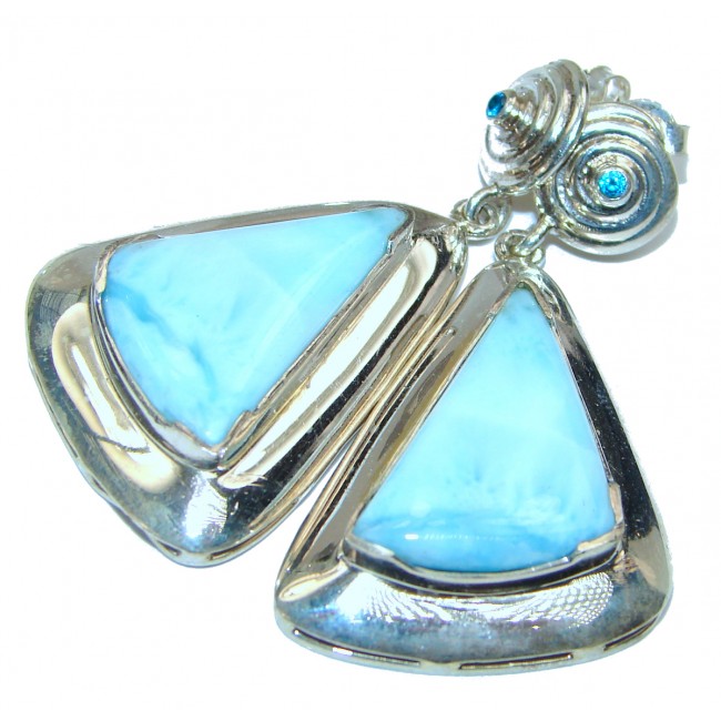 Huge Bohemian Style Blue Larimar .925 Sterling Silver handmade earrings