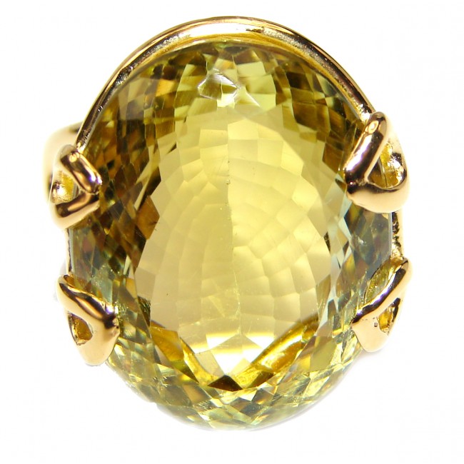 Royal Design 69ct Lemon Topaz 18K yellow Gold .925 Sterling Silver handmade ring size 9