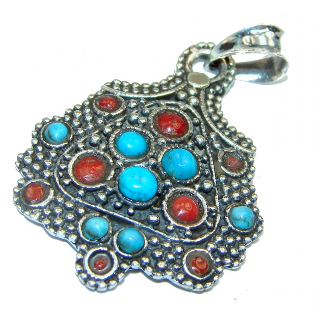 Blue authentic Turquoise .925 Sterling Silver handmade Pendant