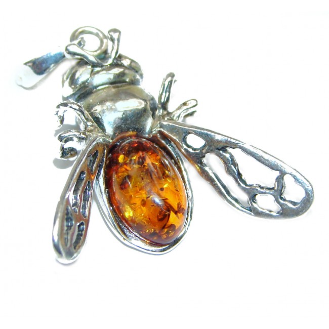 Bee Design Polish Amber .925 Sterling Silver handcrafted Pendant