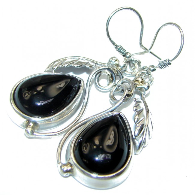 Huge Vintage style Incredible Onyx .925 Sterling Silver earrings