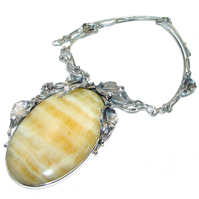 Huge Bohemian Style natural Golden Onyx .925 Silver handmade Necklace
