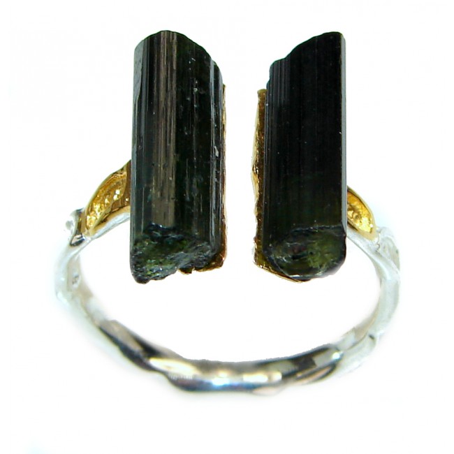Authentic Rough Tourmaline over 2 tones .925 Sterling Silver Ring size 9