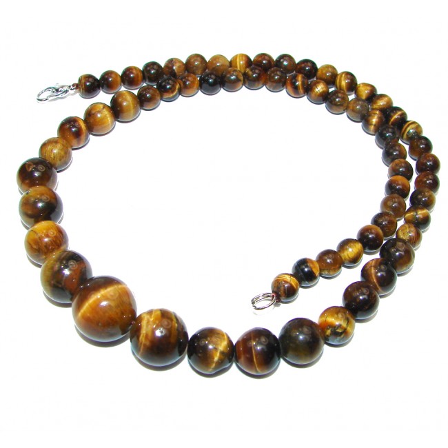 Large Perfect Gift Golden Tigers Eye .925 Sterling Silver Hand-Knot Necklace