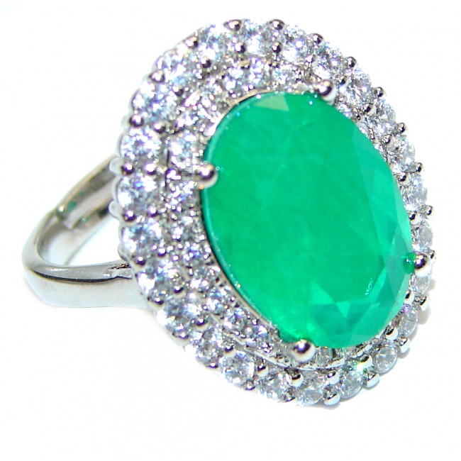 Colombian 12ct Emerald .925 Sterling Silver handcrafted Statement Ring size 6 1/4