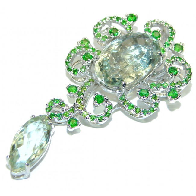 Vintage style Beauty genuine Green Amethyst Emerald .925 Sterling Silver handmade LARGE Pendant - Brooch
