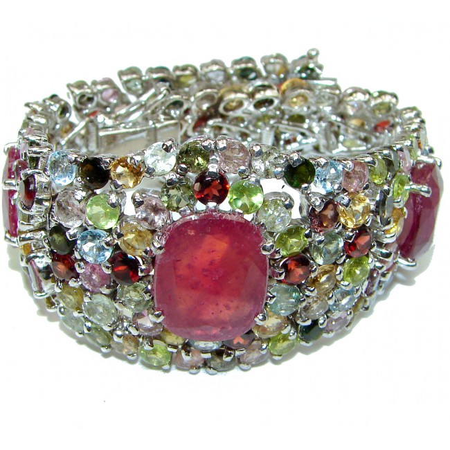 Luxury Authentic Ruby and Multigem .925 Sterling Silver handmade Bracelet
