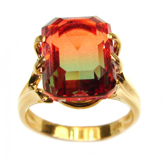 14.1 Watermelon Tourmaline Gold over .925 Sterling Silver handcrafted Ring size 6