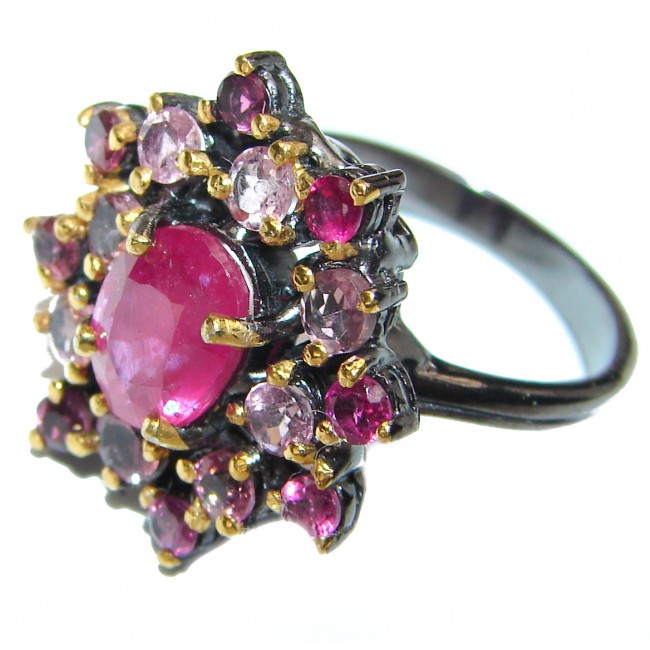 Genuine Ruby Tourmaline .925 Sterling Silver handcrafted Statement Large Ring size 8 1/4