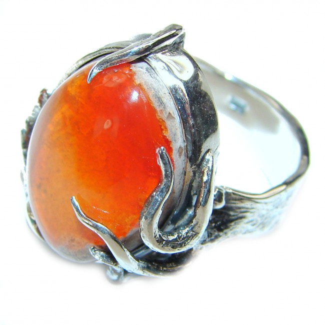 ELECTRIFIED Planet Mexican Opal .925 Sterling Silver handcrafted Ring size 9 1/4