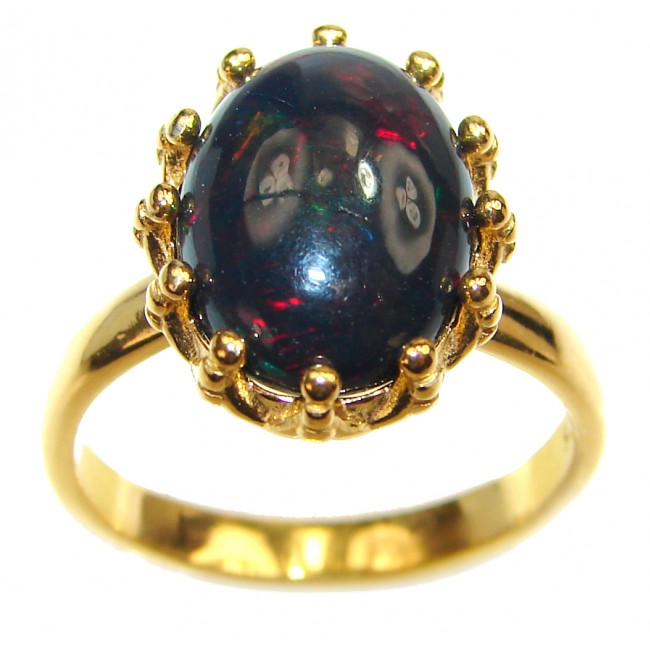 Vintage Design 2.5ctw Genuine Black Opal 18K Gold over .925 Sterling Silver handmade Ring size 7 3/4