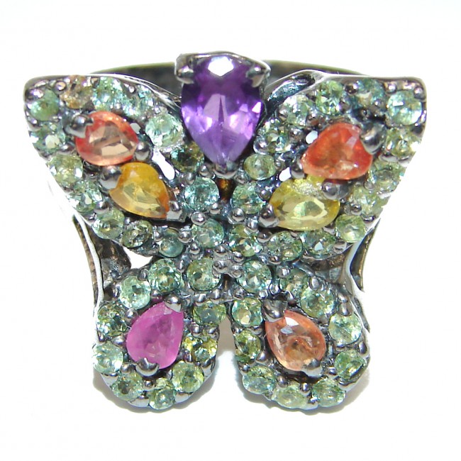 Sublime Butterfly Multigem .925 Sterling Silver handmade Ring s. 8