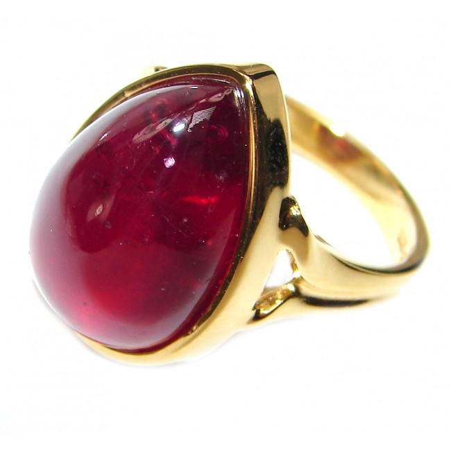 Genuine 55ct Ruby 18K yellow Gold over .925 Sterling Silver handmade Cocktail Ring s. 6 1/2