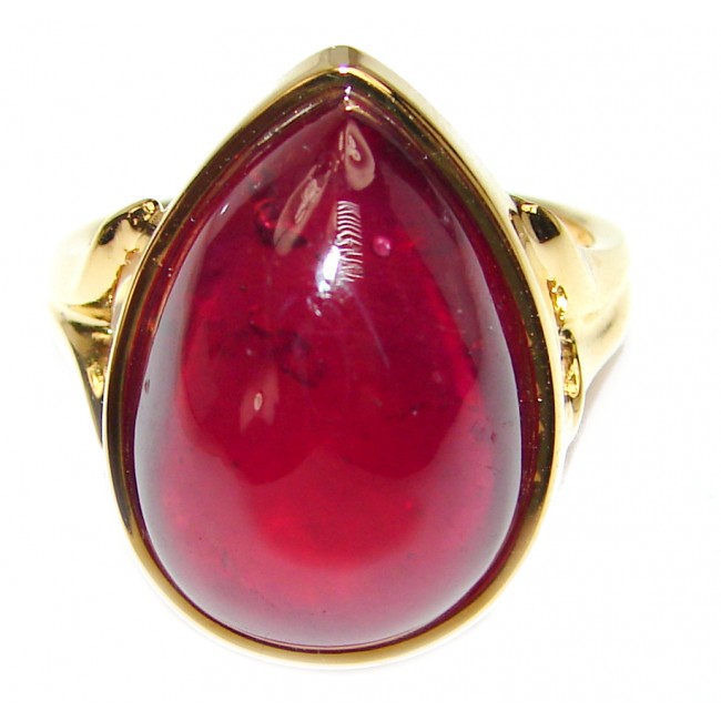 Genuine 55ct Ruby 18K yellow Gold over .925 Sterling Silver handmade Cocktail Ring s. 6 1/2