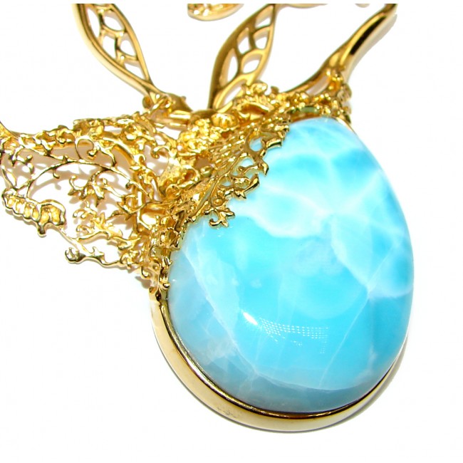 Great Masterpiece 50.9 grams genuine AAAAA QUALITY Larimar 24K Gold over .925 Sterling Silver handmade necklace