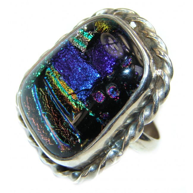 Dichroic Glass .925 Sterling Silver handcrafted Ring s. 8