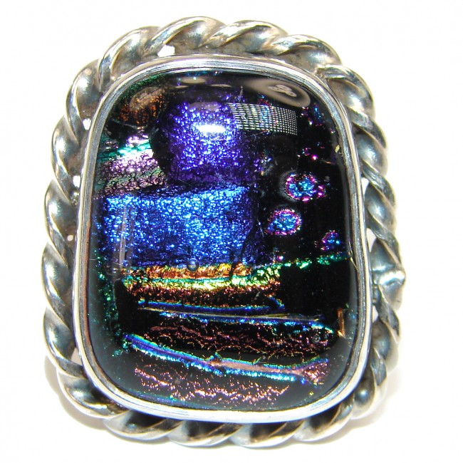Dichroic Glass .925 Sterling Silver handcrafted Ring s. 8