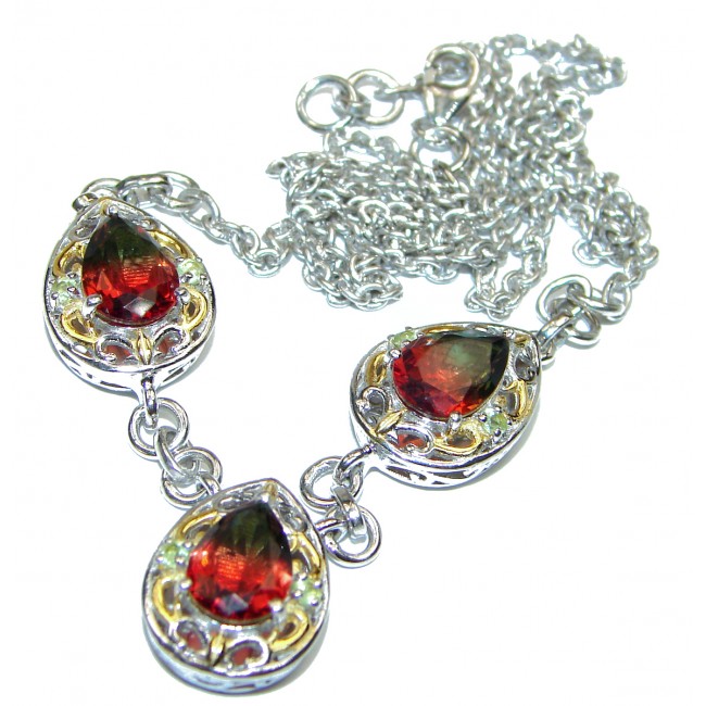 Pear cut Red Tourmaline .925 Sterling Silver handcrafted necklace
