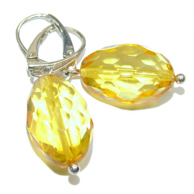 Her Majesty Genuine faceted Baltic Amber .925 Sterling Silver handcrafted Earrings