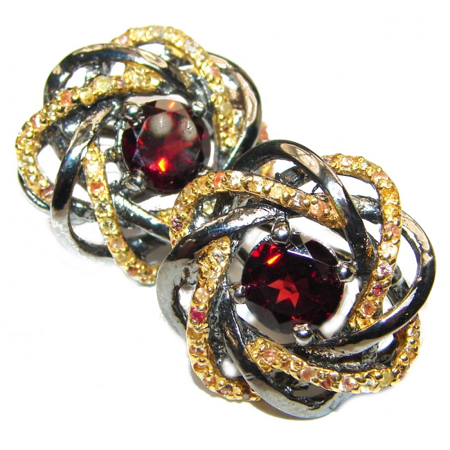Fabulous multicolor Garnet black Rhodium over .925 Sterling Silver handcrafted stud earrings