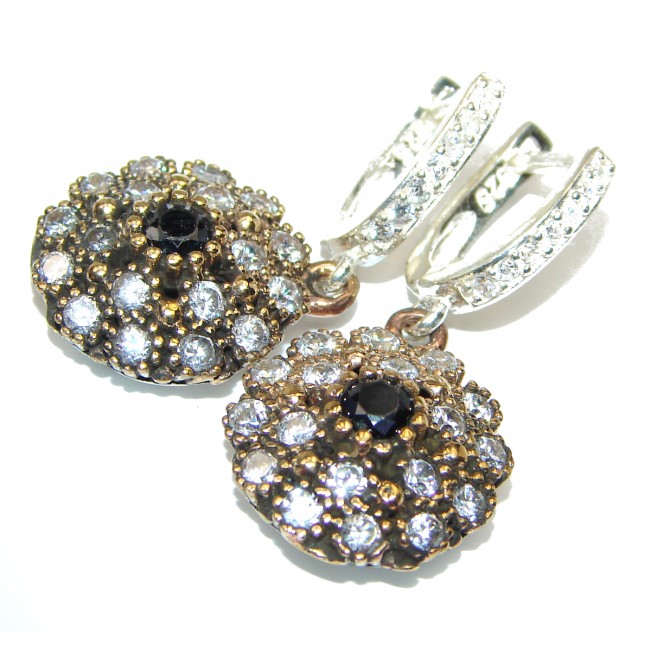 Victorian Style created Sapphire .925 Sterling Silver earrings