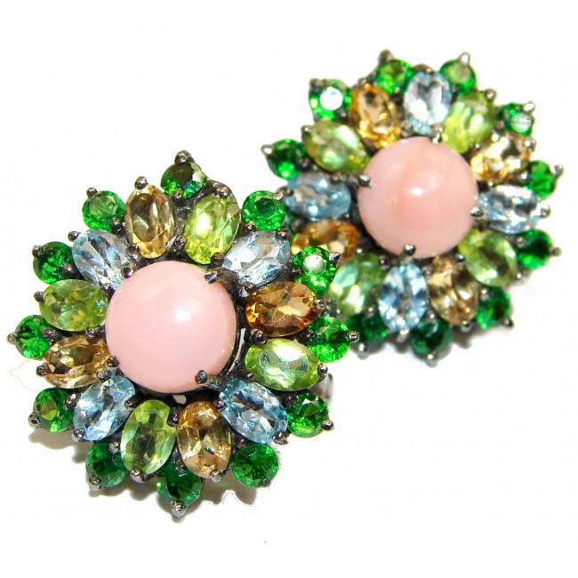 Huge Pink Opal black rhodium over .925 Sterling Silver entirely handmade earrings
