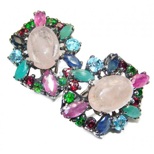 Brigitte genuine Rose Quartz .925 Sterling Silver handcrafted earrings