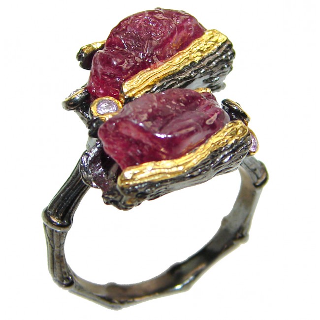 Authentic Rough Ruby black rhodium over 2 tones .925 Sterling Silver Ring size 8 3/4