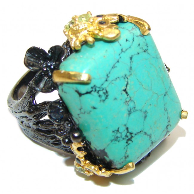 Under the Sea Huge Authentic Turquoise .925 Sterling Silver ring; s. 8 1/4