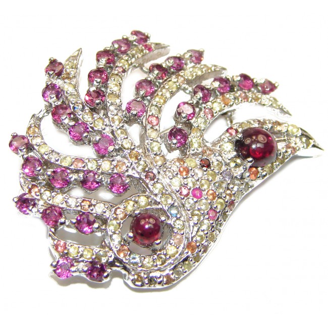 Genuine Kashmire Ruby Sapphire .925 Sterling Silver handmade Pendant - Brooch