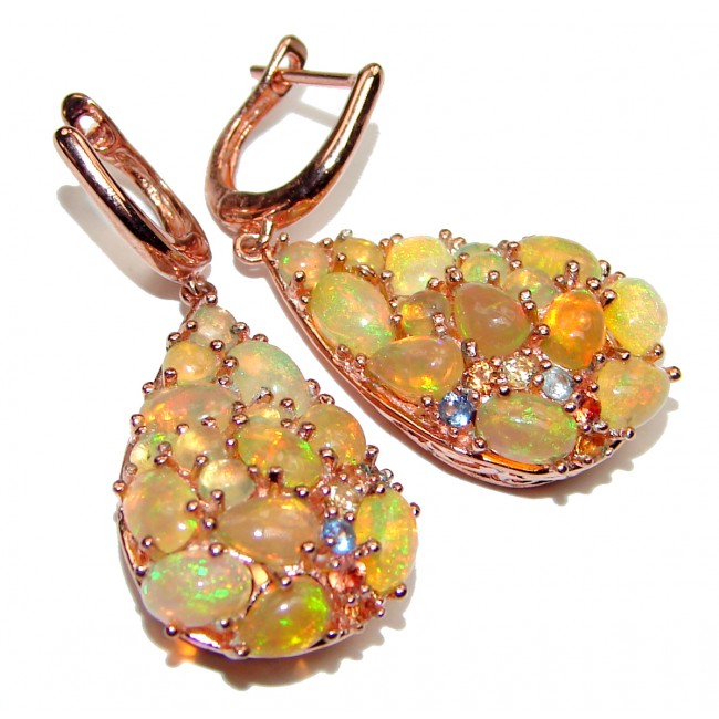 Authentic Ethiopian Fire Opal 18K Gold over .925 Sterling Silver handcrafted statement earrings