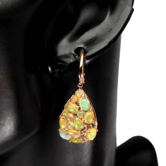 Authentic Ethiopian Fire Opal 18K Gold over .925 Sterling Silver handcrafted statement earrings
