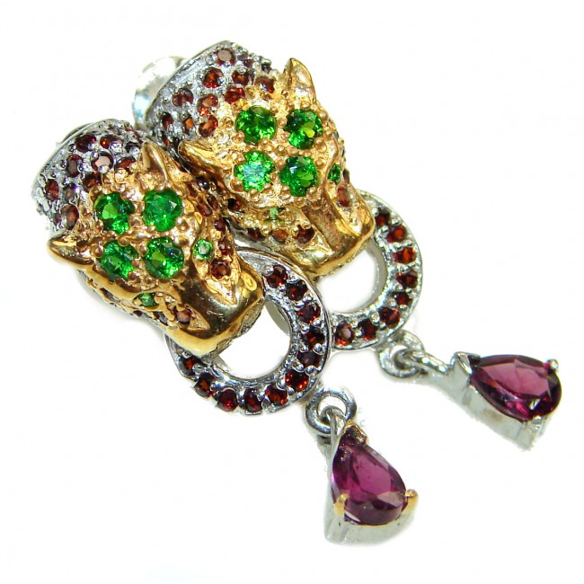 Panthere Precious genuine Emerald Ruby 24K Gold over .925 Sterling Silver earrings