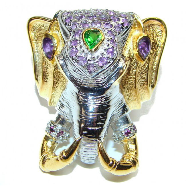 Huge Elephant 24ctw Amethyst 18K Rose Gold over .925 Sterling Silver Ring size 11 3/4