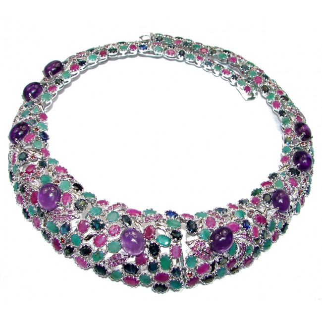 Violet Flame authentic Kashmir Ruby Emerald .925 Sterling Silver handcrafted necklace