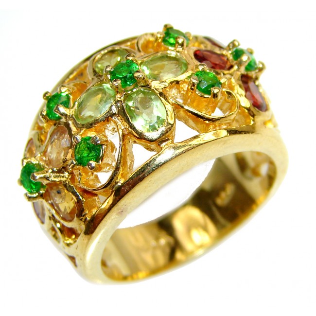 Valentina Genuine Emerald Tourmaline .925 Sterling Silver handcrafted Statement Ring size 7