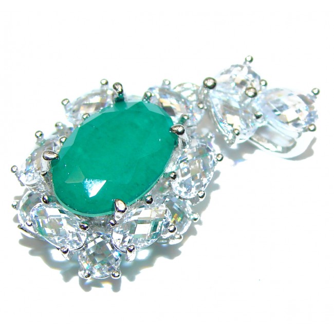 Vintage Beauty Emerald .925 Sterling Silver handmade Huge Pendant