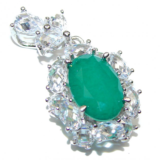 Vintage Beauty Emerald .925 Sterling Silver handmade Huge Pendant